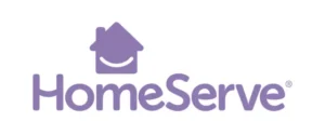 HomeServe logo with purple text and house icon